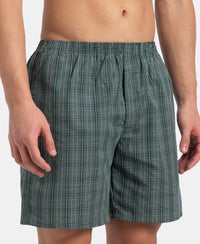 Super Combed Mercerized Cotton Woven Checkered Boxer Shorts with Side Pocket - Dark Forest & Seaport Teal (Pack of 2)