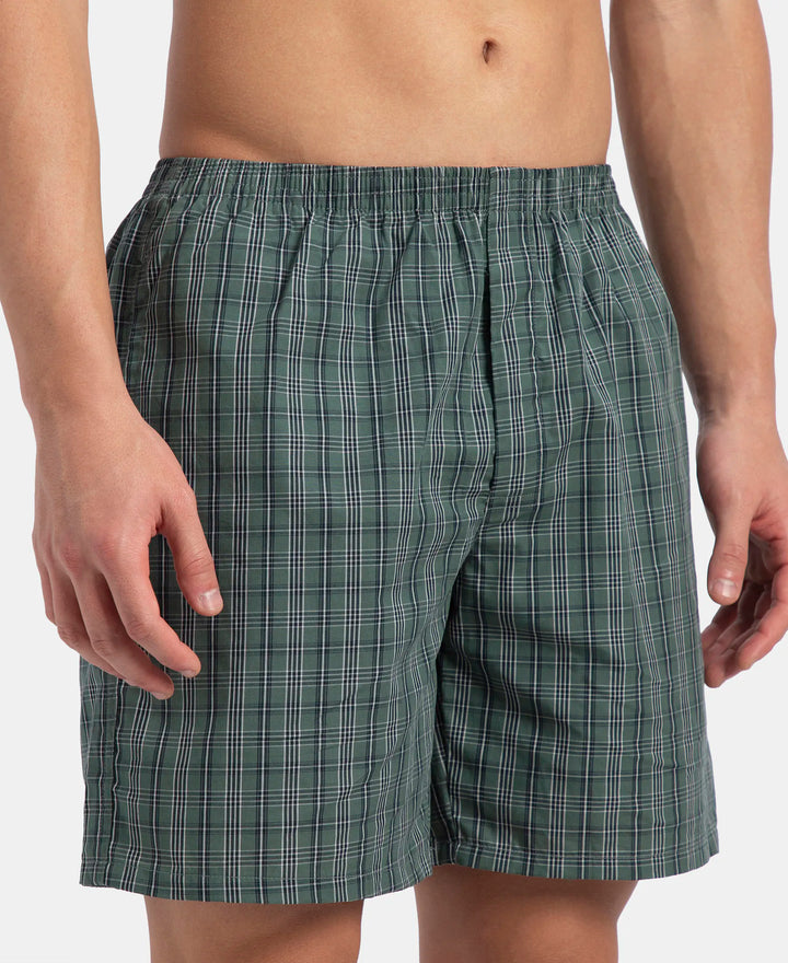 Super Combed Mercerized Cotton Woven Checkered Boxer Shorts with Side Pocket - Dark Forest & Seaport Teal (Pack of 2)