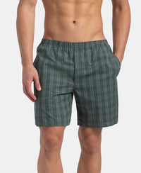 Super Combed Mercerized Cotton Woven Checkered Boxer Shorts with Side Pocket - Dark Forest & Seaport Teal (Pack of 2)
