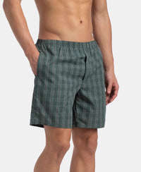 Super Combed Mercerized Cotton Woven Checkered Boxer Shorts with Side Pocket - Dark Forest & Seaport Teal (Pack of 2)