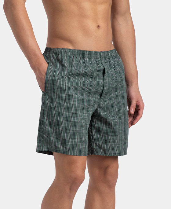 Super Combed Mercerized Cotton Woven Checkered Boxer Shorts with Side Pocket - Dark Forest & Seaport Teal (Pack of 2)
