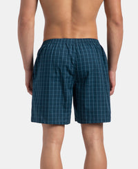 Super Combed Mercerized Cotton Woven Checkered Boxer Shorts with Side Pocket - Dark Forest & Seaport Teal (Pack of 2)