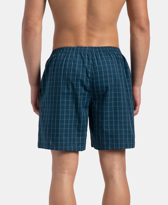 Super Combed Mercerized Cotton Woven Checkered Boxer Shorts with Side Pocket - Dark Forest & Seaport Teal (Pack of 2)