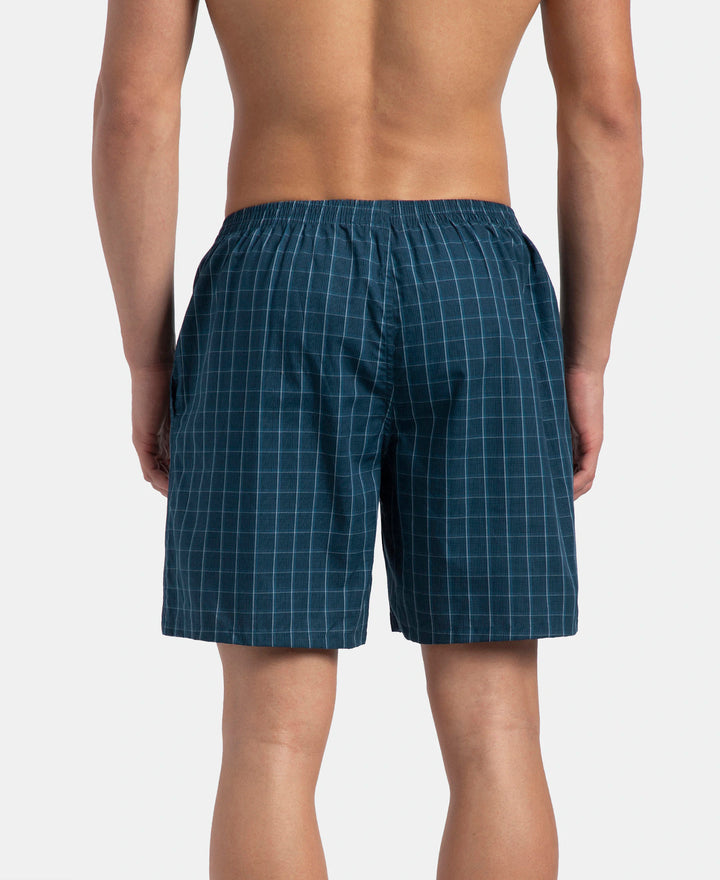 Super Combed Mercerized Cotton Woven Checkered Boxer Shorts with Side Pocket - Dark Forest & Seaport Teal (Pack of 2)