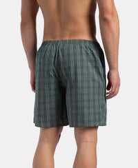 Super Combed Mercerized Cotton Woven Checkered Boxer Shorts with Side Pocket - Dark Forest & Seaport Teal (Pack of 2)