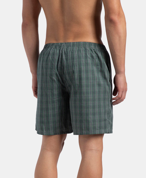Super Combed Mercerized Cotton Woven Checkered Boxer Shorts with Side Pocket - Dark Forest & Seaport Teal (Pack of 2)