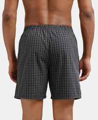 Super Combed Mercerized Cotton Woven Checkered Boxer Shorts with Side Pocket - Black & Grey(Pack of 2)