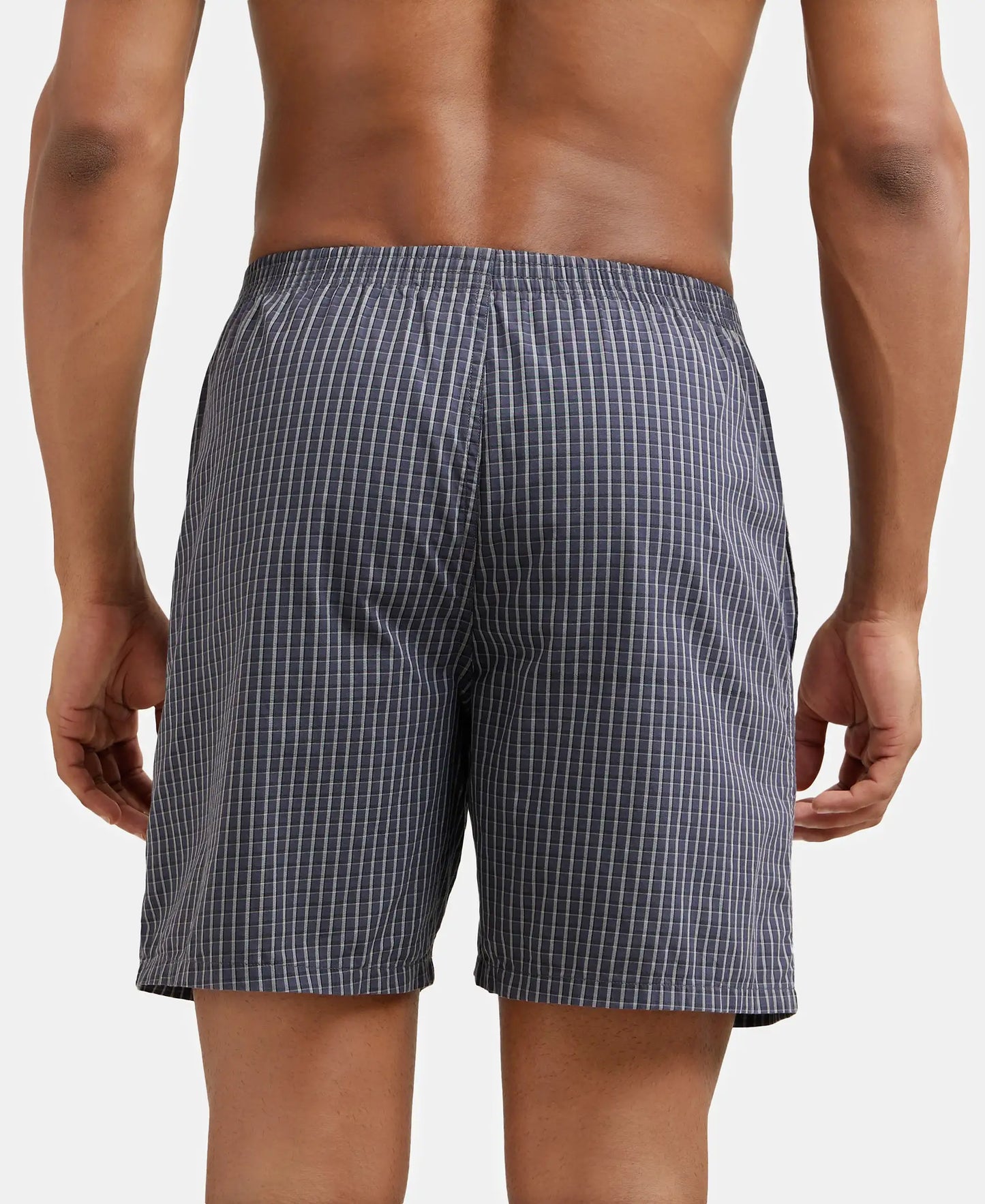 Super Combed Mercerized Cotton Woven Checkered Boxer Shorts with Side Pocket - Black & Grey(Pack of 2)