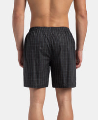 Super Combed Mercerized Cotton Woven Checkered Boxer Shorts with Side Pocket - Grey & Black (Pack of 2)