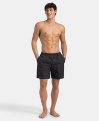 Super Combed Mercerized Cotton Woven Checkered Boxer Shorts with Side Pocket - Grey & Black (Pack of 2)