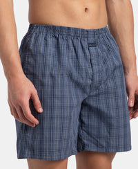 Super Combed Mercerized Cotton Woven Checkered Boxer Shorts with Side Pocket - Vintage Indigo & Black (Pack of 2)