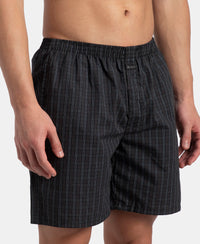 Super Combed Mercerized Cotton Woven Checkered Boxer Shorts with Side Pocket - Vintage Indigo & Black (Pack of 2)