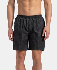 Super Combed Mercerized Cotton Woven Checkered Boxer Shorts with Side Pocket - Vintage Indigo & Black (Pack of 2)