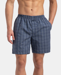 Super Combed Mercerized Cotton Woven Checkered Boxer Shorts with Side Pocket - Vintage Indigo & Black (Pack of 2)