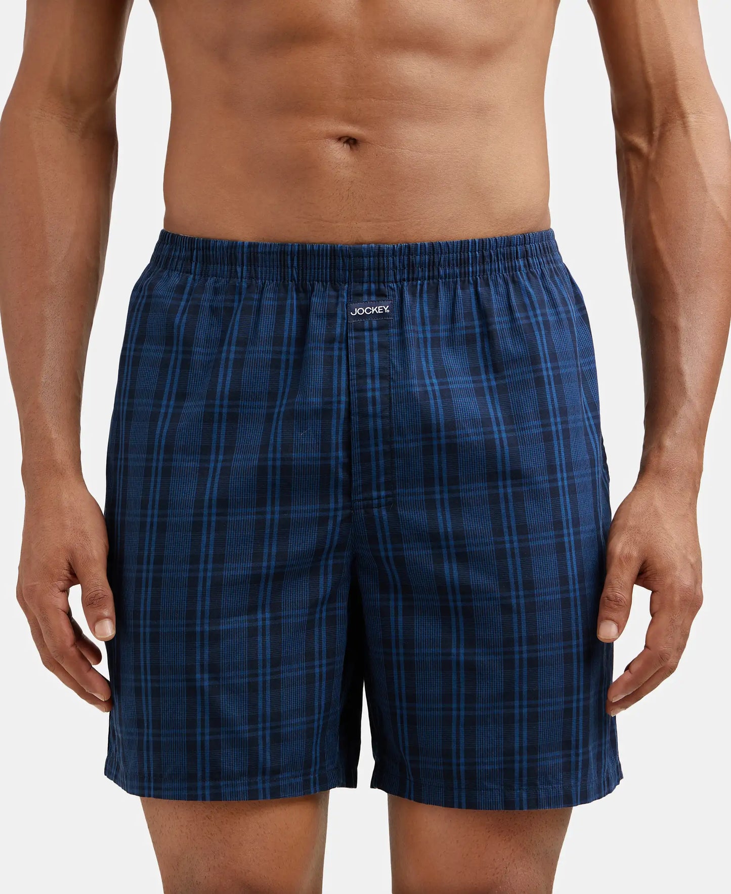 Super Combed Mercerized Cotton Woven Checkered Boxer Shorts with Side Pocket - Black & Navy(Pack of 2)