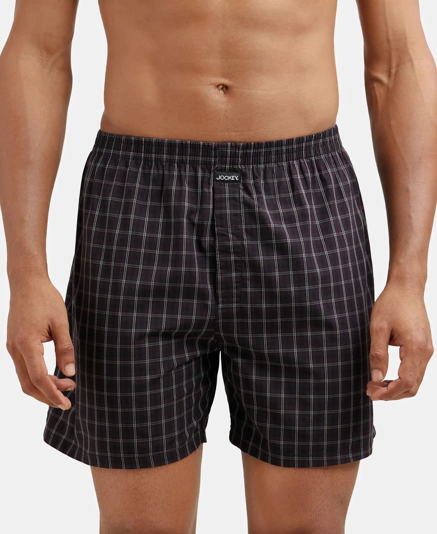 Super Combed Mercerized Cotton Woven Checkered Boxer Shorts with Side Pocket - Black & Navy(Pack of 2)