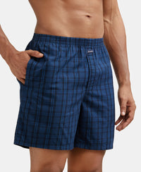 Super Combed Mercerized Cotton Woven Checkered Boxer Shorts with Side Pocket - Black & Navy(Pack of 2)