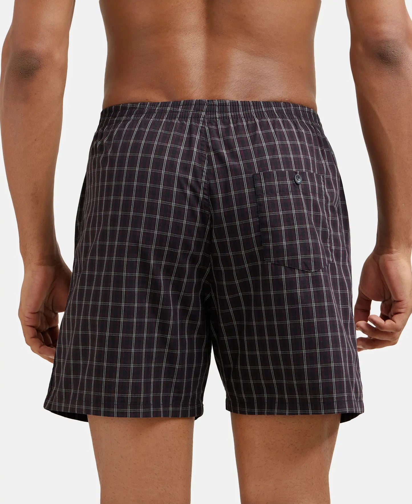 Super Combed Mercerized Cotton Woven Checkered Boxer Shorts with Side Pocket - Black & Navy(Pack of 2)