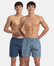 Super Combed Mercerized Cotton Woven Checkered Boxer Shorts with Side Pocket - Navy & Blue Shadow New (Pack of 2)