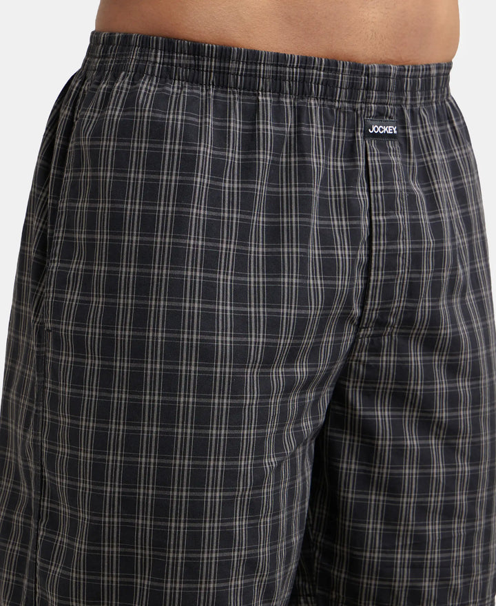 Super Combed Mercerized Cotton Woven Checkered Boxer Shorts with Side Pocket - Navy & Black(Pack of 2)