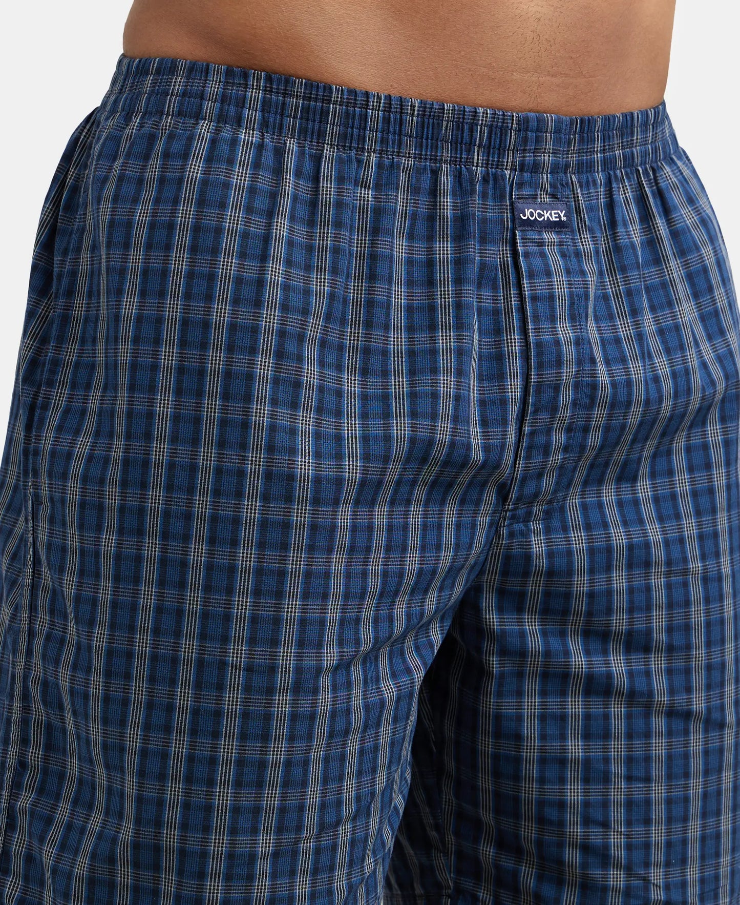 Super Combed Mercerized Cotton Woven Checkered Boxer Shorts with Side Pocket - Navy & Black(Pack of 2)