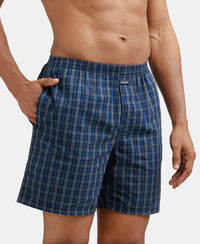 Super Combed Mercerized Cotton Woven Checkered Boxer Shorts with Side Pocket - Navy & Black(Pack of 2)