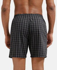 Super Combed Mercerized Cotton Woven Checkered Boxer Shorts with Side Pocket - Navy & Black(Pack of 2)