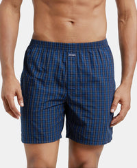 Super Combed Mercerized Cotton Woven Checkered Boxer Shorts with Side Pocket - Navy(Pack of 2)