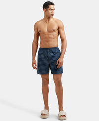 Super Combed Mercerized Cotton Woven Checkered Boxer Shorts with Side Pocket - Navy(Pack of 2)