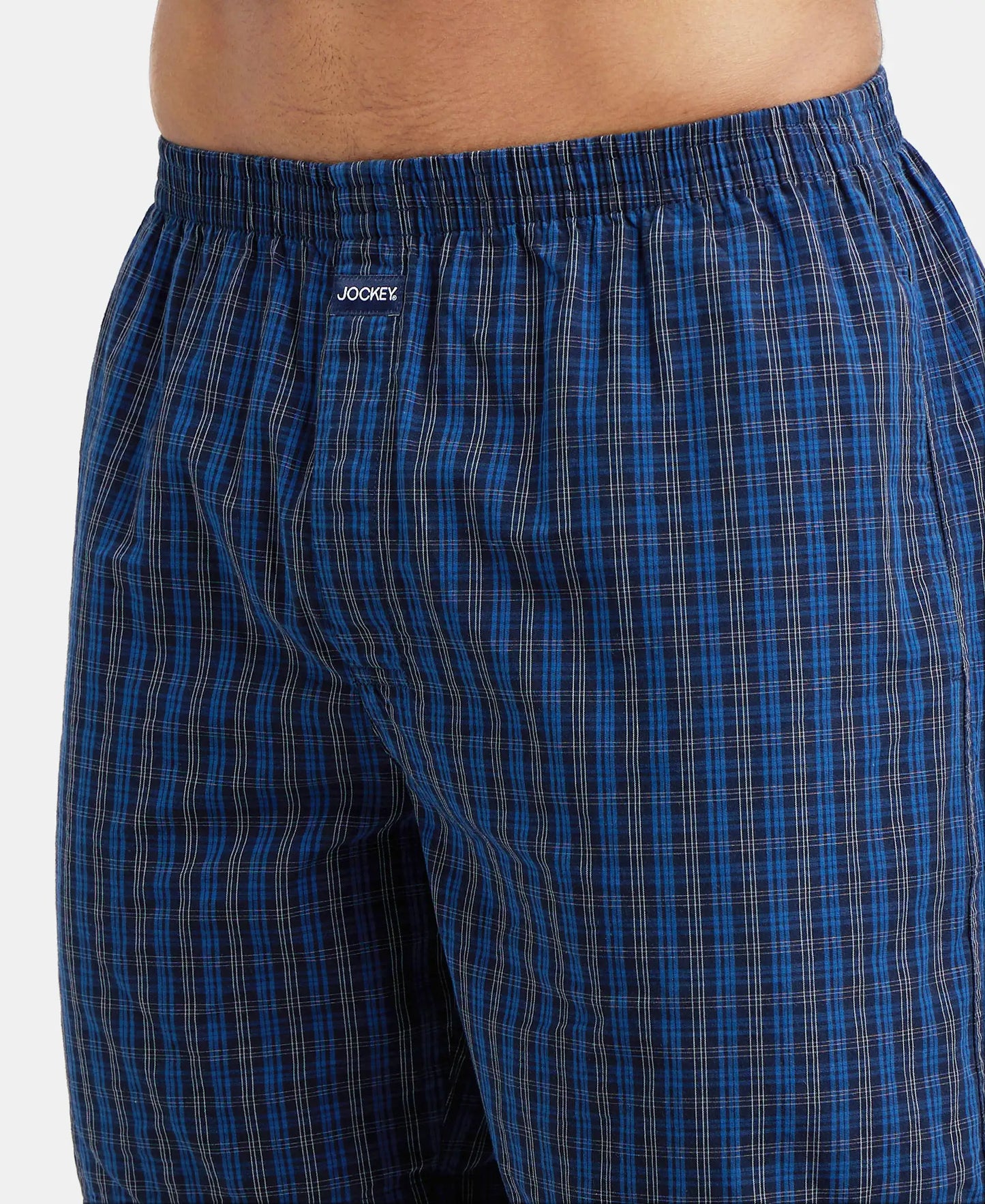 Super Combed Mercerized Cotton Woven Checkered Boxer Shorts with Side Pocket - Navy(Pack of 2)