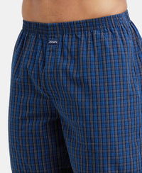 Super Combed Mercerized Cotton Woven Checkered Boxer Shorts with Side Pocket - Navy(Pack of 2)