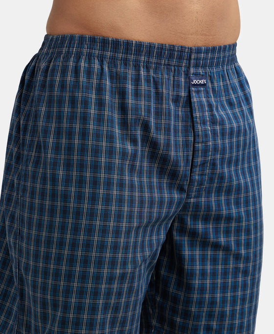 Super Combed Mercerized Cotton Woven Checkered Boxer Shorts with Side Pocket - Navy(Pack of 2)