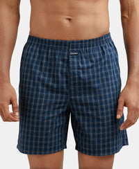 Super Combed Mercerized Cotton Woven Checkered Boxer Shorts with Side Pocket - Navy(Pack of 2)