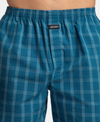 Super Combed Mercerized Cotton Woven Checkered Boxer Shorts with Side Pocket - Navy & Seaport Teal (Pack of 2)