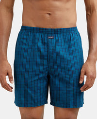 Super Combed Mercerized Cotton Woven Checkered Boxer Shorts with Side Pocket - Seaport Teal & Black(Pack of 2)