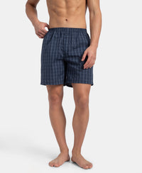 Super Combed Mercerized Cotton Woven Checkered Boxer Shorts with Side Pocket - Tawny Port & Vintage Indigo (Pack of 2)