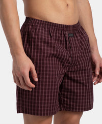 Super Combed Mercerized Cotton Woven Checkered Boxer Shorts with Side Pocket - Tawny Port & Vintage Indigo (Pack of 2)