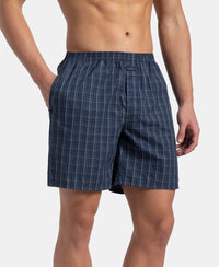 Super Combed Mercerized Cotton Woven Checkered Boxer Shorts with Side Pocket - Tawny Port & Vintage Indigo (Pack of 2)