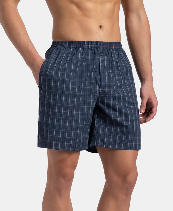Super Combed Mercerized Cotton Woven Checkered Boxer Shorts with Side Pocket - Tawny Port & Vintage Indigo (Pack of 2)
