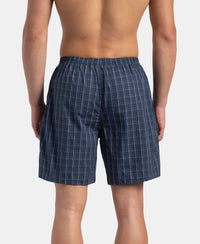 Super Combed Mercerized Cotton Woven Checkered Boxer Shorts with Side Pocket - Tawny Port & Vintage Indigo (Pack of 2)