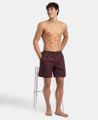 Super Combed Mercerized Cotton Woven Checkered Boxer Shorts with Side Pocket - Tawny Port & Vintage Indigo (Pack of 2)