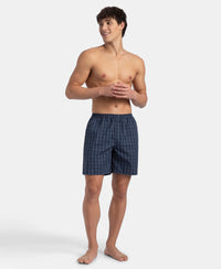 Super Combed Mercerized Cotton Woven Checkered Boxer Shorts with Side Pocket - Tawny Port & Vintage Indigo (Pack of 2)