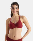 Wirefree Non Padded Super Combed Cotton Elastane Stretch Medium Coverage Cross Over Everyday Bra - Pomegranate