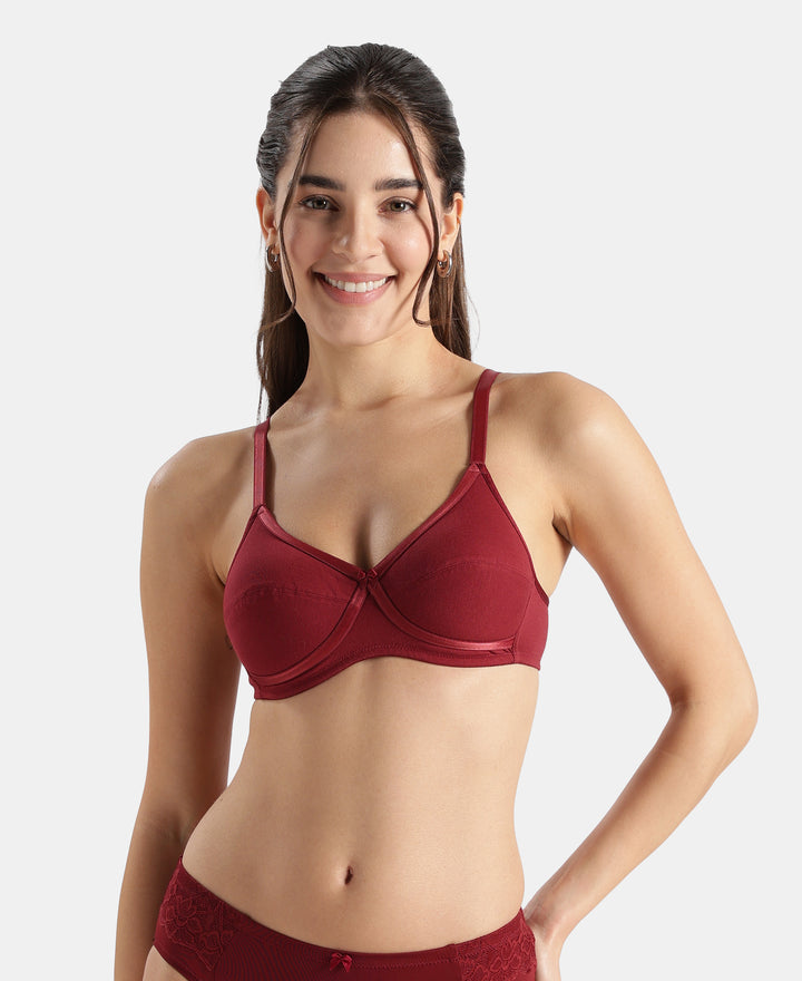 Wirefree Non Padded Super Combed Cotton Elastane Stretch Medium Coverage Cross Over Everyday Bra - Pomegranate