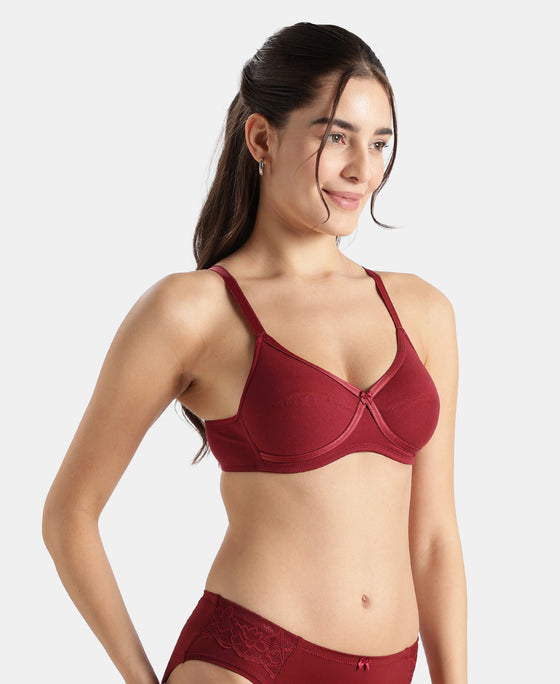 Wirefree Non Padded Super Combed Cotton Elastane Stretch Medium Coverage Cross Over Everyday Bra - Pomegranate