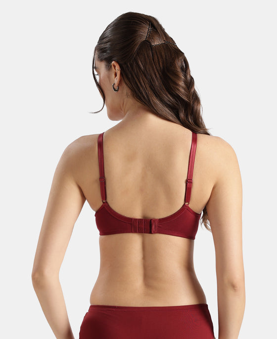 Wirefree Non Padded Super Combed Cotton Elastane Stretch Medium Coverage Cross Over Everyday Bra - Pomegranate