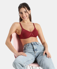 Wirefree Non Padded Super Combed Cotton Elastane Stretch Medium Coverage Cross Over Everyday Bra - Pomegranate