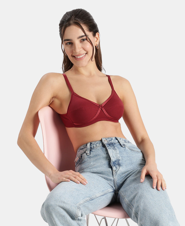 Wirefree Non Padded Super Combed Cotton Elastane Stretch Medium Coverage Cross Over Everyday Bra - Pomegranate