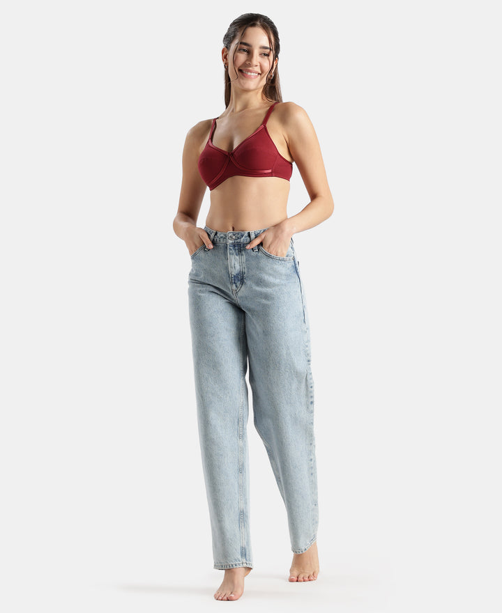 Wirefree Non Padded Super Combed Cotton Elastane Stretch Medium Coverage Cross Over Everyday Bra - Pomegranate
