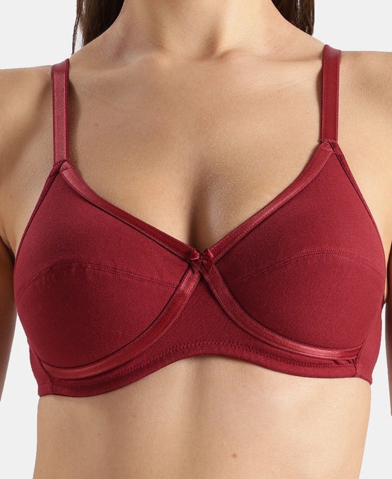 Wirefree Non Padded Super Combed Cotton Elastane Stretch Medium Coverage Cross Over Everyday Bra - Pomegranate